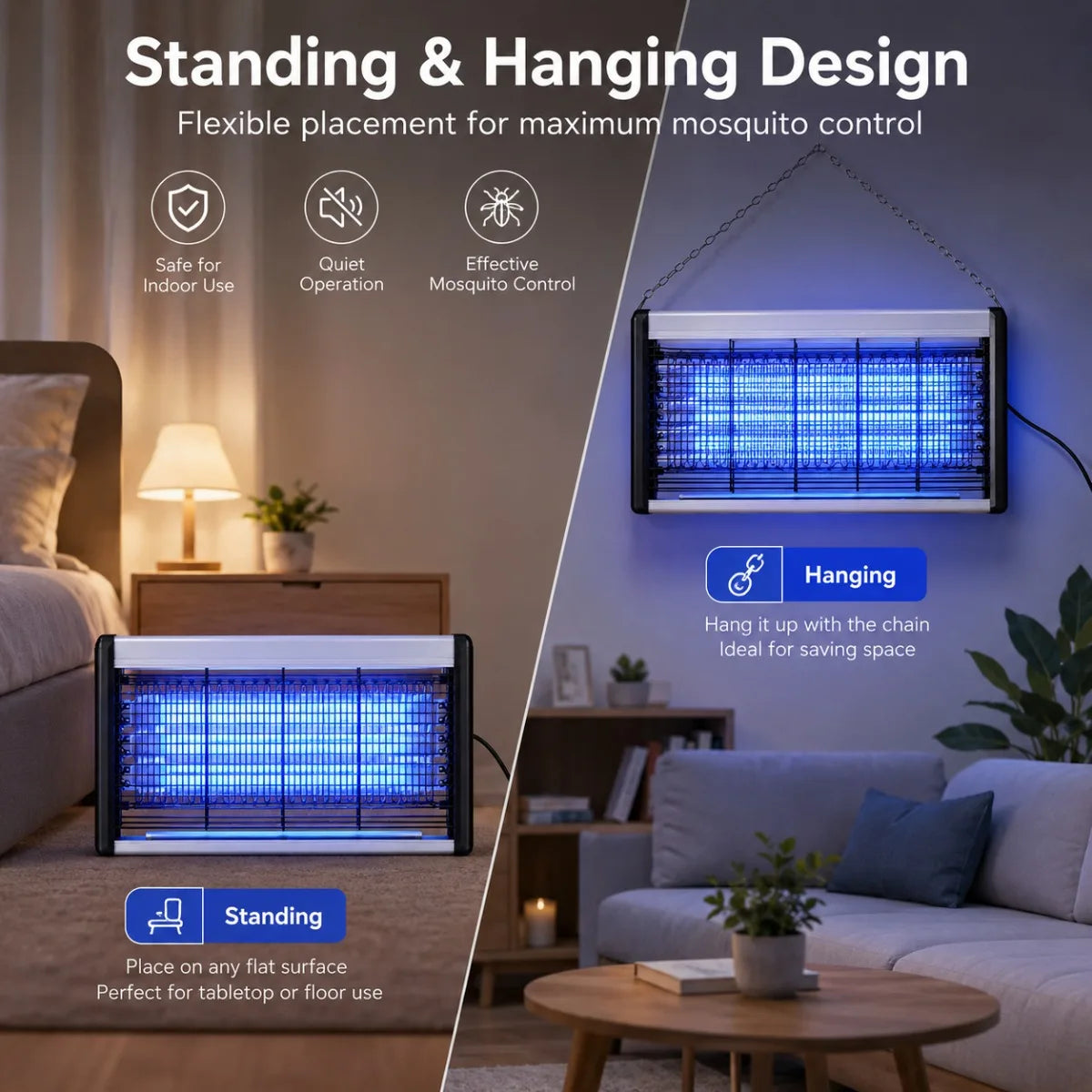 Electric Mosquito Killer Lamp with 3 LED Tubes - Powerful Bug Zapper & Indoor Fly Trap Insect Repellent (EU/US Plug)