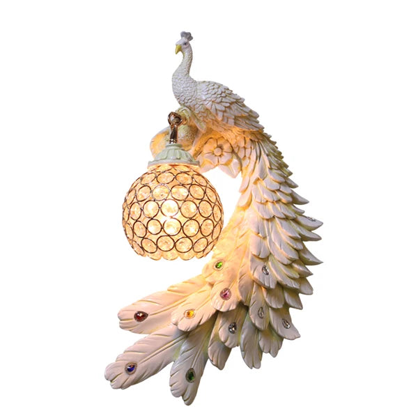 Modern European Resin Peacock Crystal Wall Lamps Bedroom Bedside Living Room TV Background Wall Lamp 110V 220V Wall Light
