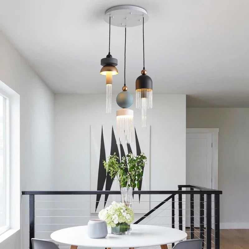 Danish Designer Nordic Modern Simple Macaron Tassel Chandelier for Restaurant Bedroom Bedside Clothing Store Bar