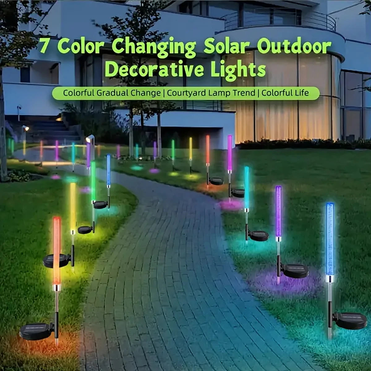 Solar Reed Bubble Stick Lights - RGB Color Changing Acrylic Lawn Stake Lamps