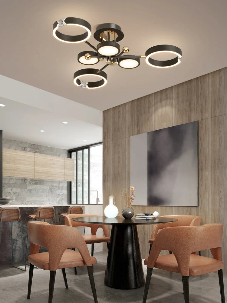 Modern Luxury Chandelier Lighting For Living Room Bedroom Plated Gold Aluminum Remote Control Pendant Lights Crystals Decoration