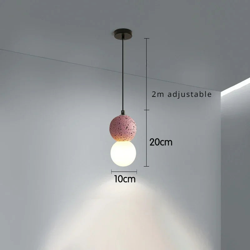 Modern Minimalist Resin Honeycomb Stone Design LED Warm White Light Single Bedside Dining Pendant Lamp Glass Ball Pink Fixture