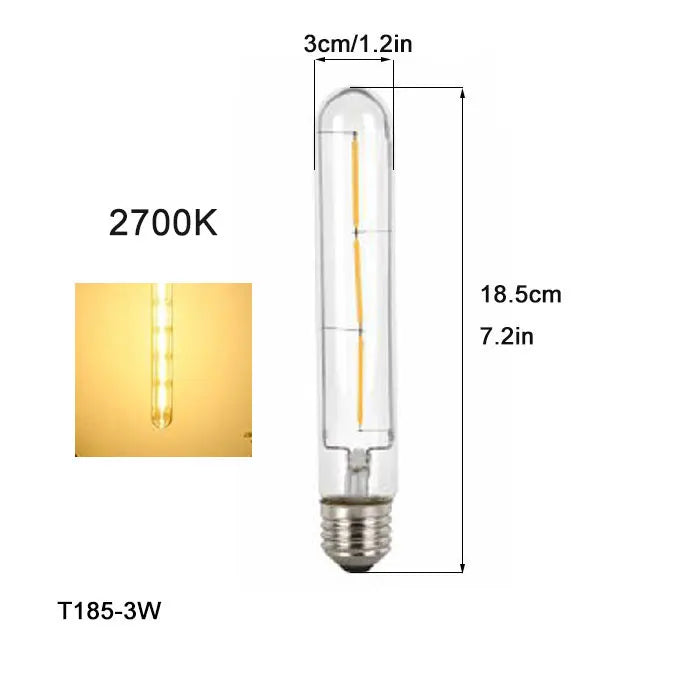 Vintage Tubular LED Filament Light Bulb - T10 T30 Long Tube 4W 6W 8W Edison Lamp