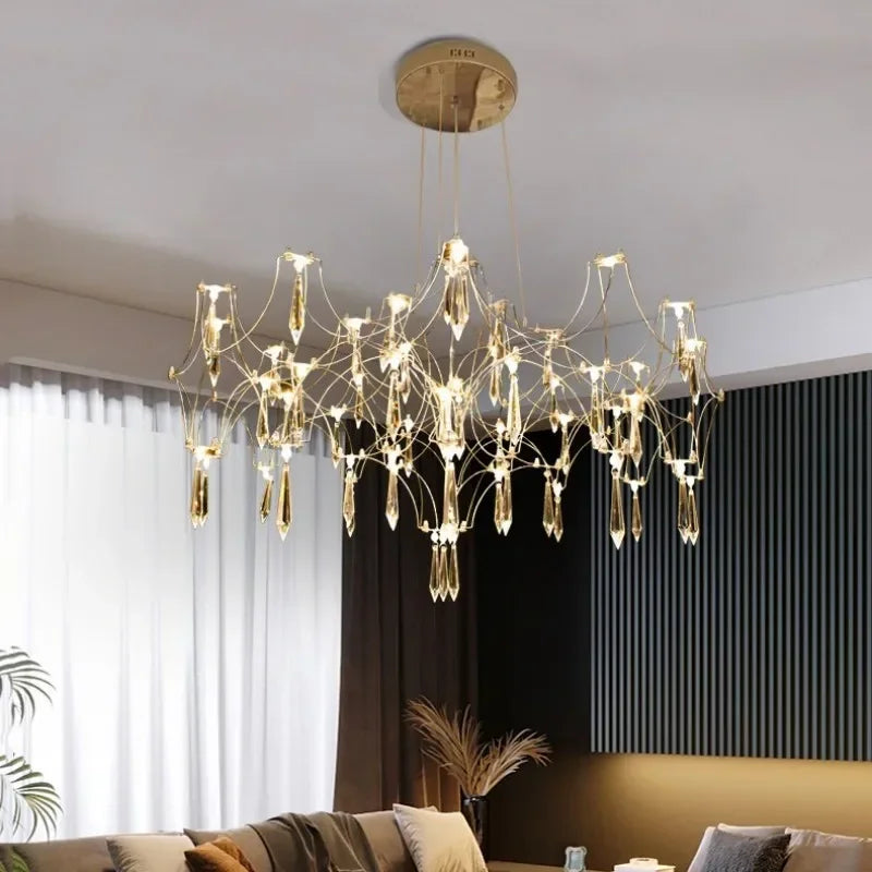 Modern Luxury Crystal Chandelier LED Starry Crystal Chandelier for Villa Parlor Bedroom Living Room Firefly Ceiling Chandeliers