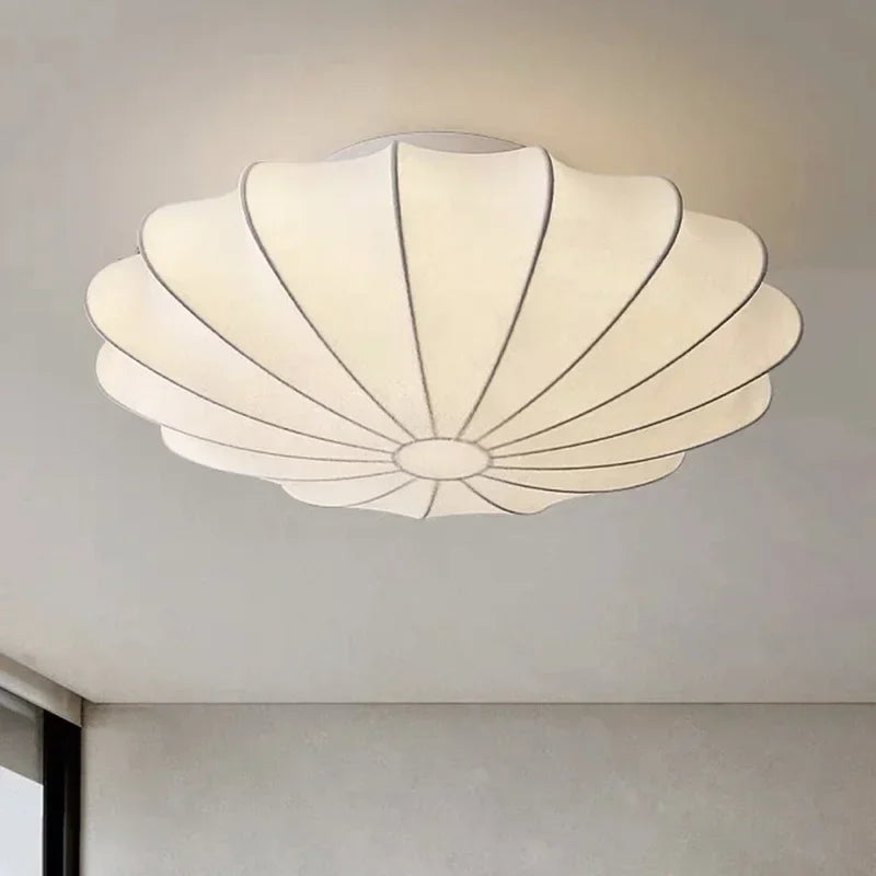 Nordic Wabi Sabi Silk Ceiling Light - Round LED Japandi Lamp for Living Room