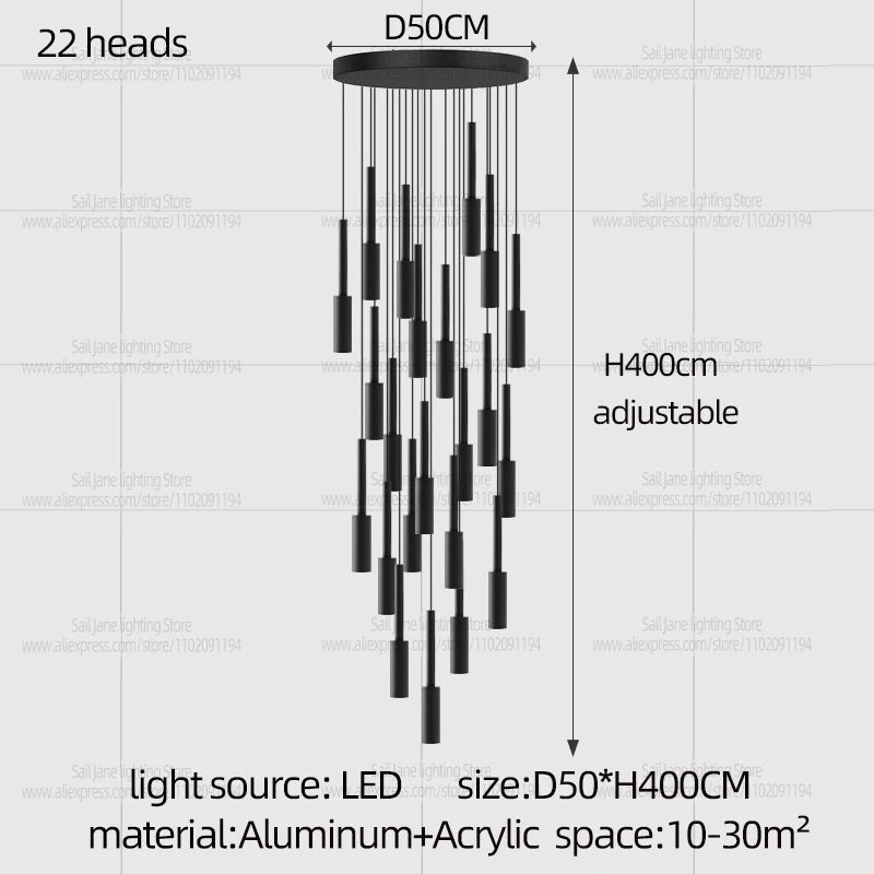 Cylindrical Pendant Light Long Line Attic Chandelier - Modern LED Villa Spotlight