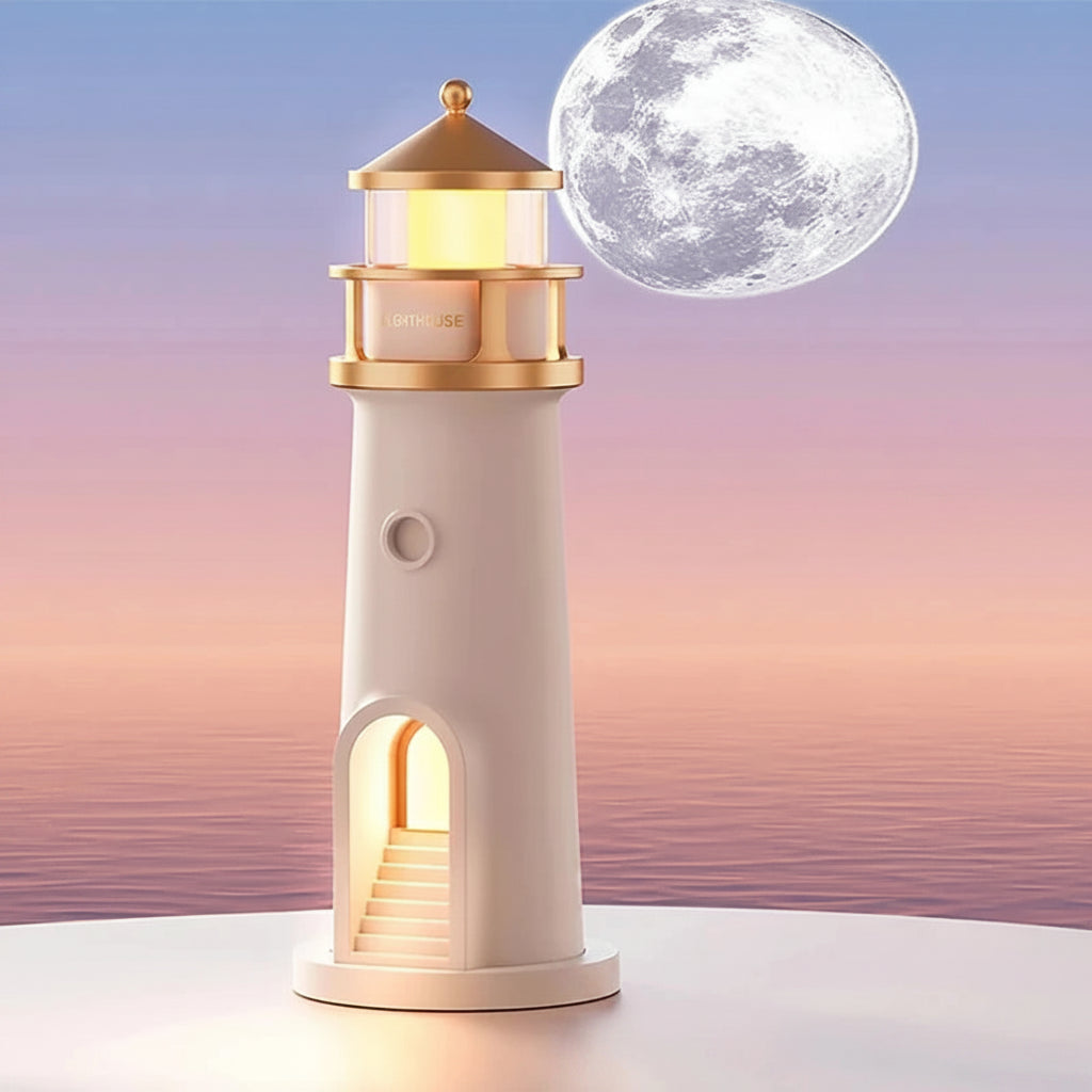 Lighthouse Ambient Night Light with Moon Projection - Bluetooth Speaker & Motion Sensor