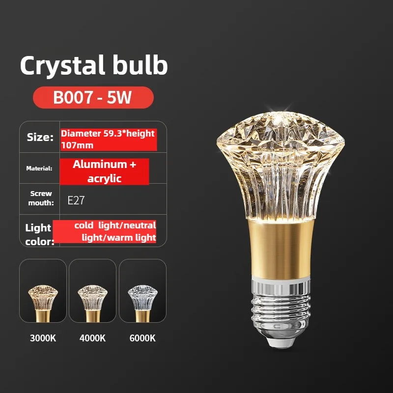 Acrylic Crystal Mini Pendant Light 2pcs - E27/E14 LED Fairy Lamp for Bedroom & Kitchen, Warm White/Cold White, 110V-220V