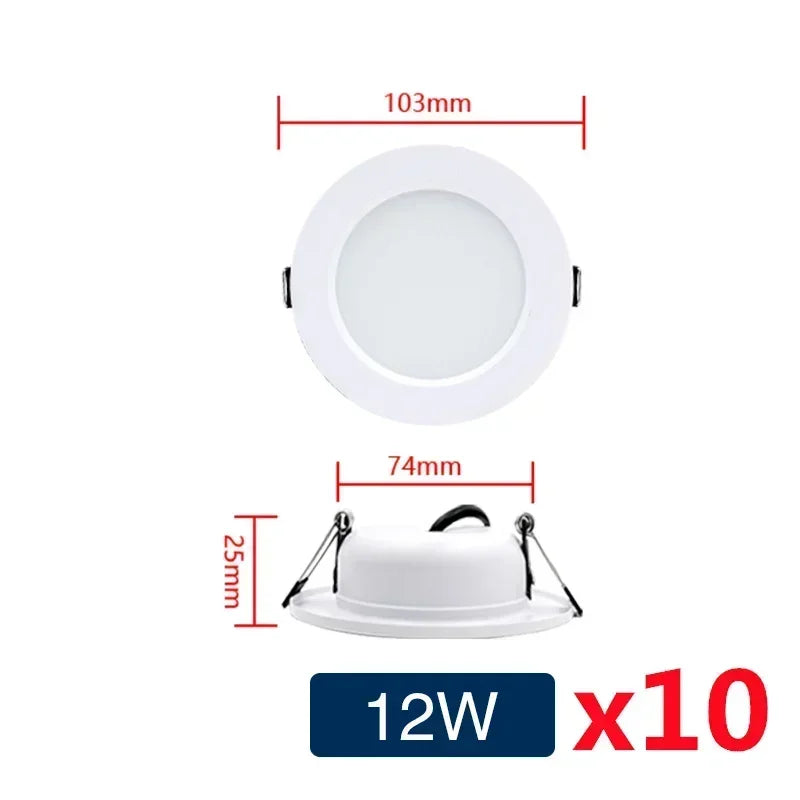 10PCS White Body Recessed LED Downlight - Universal AC/DC 12V 24V 110V 220V Ceiling Light