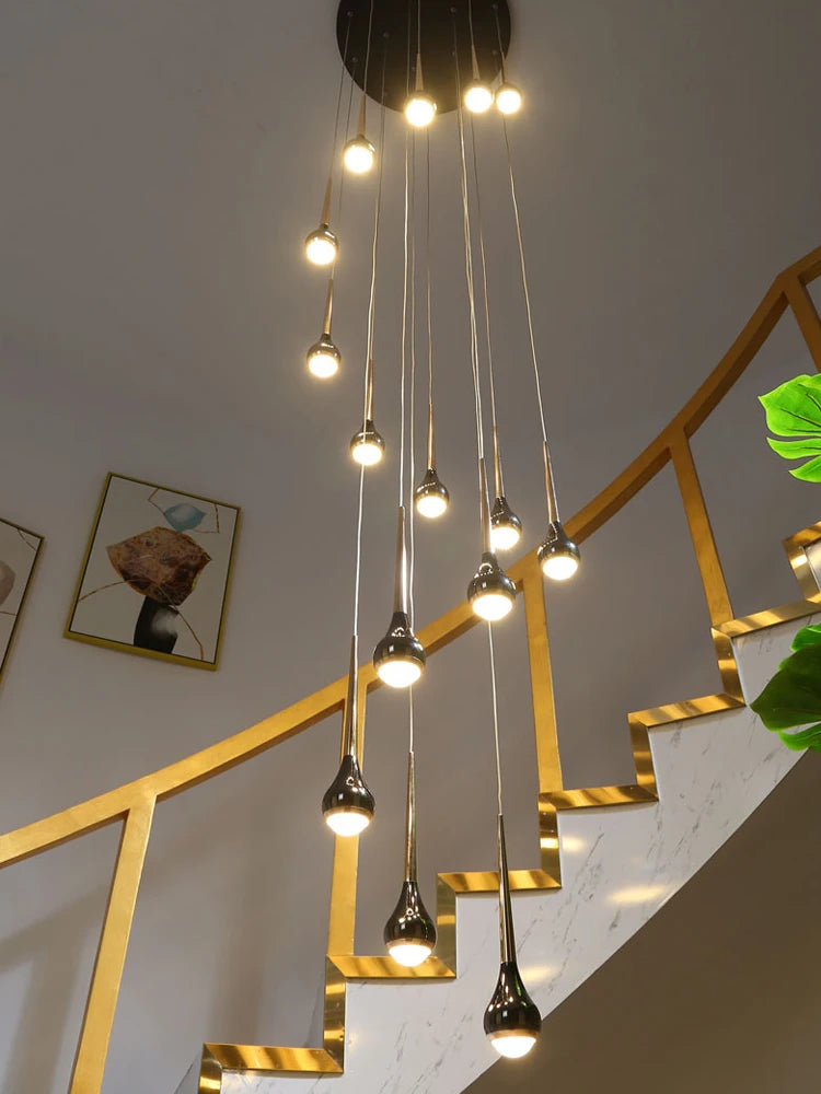 Minimalist Style LED Ppendent Lamp Double Layered Attic Chandelier Villa Staircase Pendant Light Living Room Kitchen Pendant
