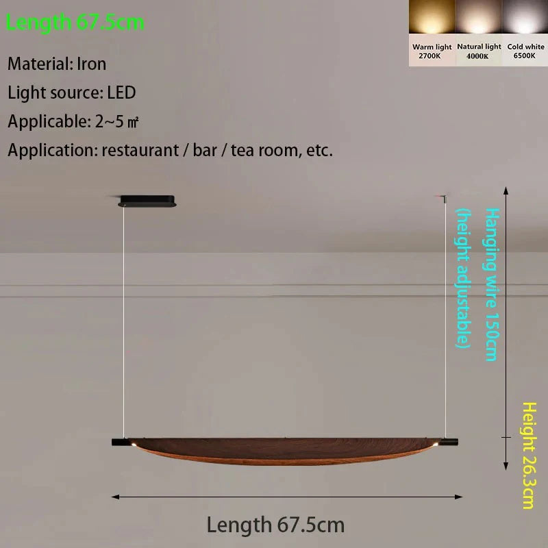Wabi Sabi Retro Leaf Design Pendant Light Long Strip Chandelier Dining Tea Bar Room Table Light Creative Minimalist Home Decor