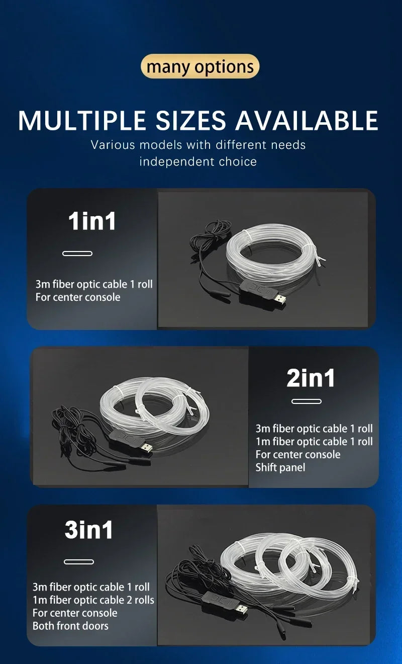 Car Interior RGB LED Atmosphere Light Strip USB Fiber Optic Neon Invisible Ambient Lamp Center Console Door Decoration Trim