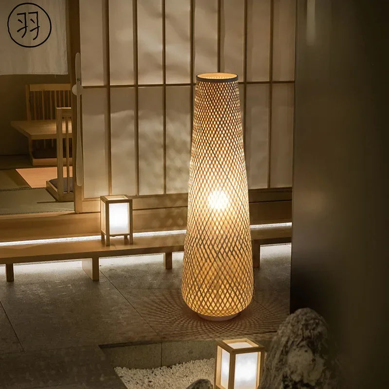 Japanese Style Floor Lamp Tea Room Zen Bamboo Creative Vertical Light Nordic Living Room Bedroom Ins Style Sofa Side Art Lights