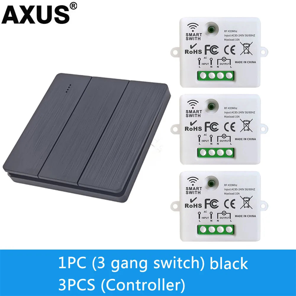 86 Type Wireless RF 433MHz Wall Panel Remote Control (1/2/3 Gang) - Smart Switch Transmitter for LED Light, Lamp & Ceiling Fan