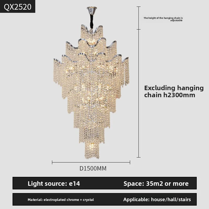 New Style French-Style High-End Modern Crystal Chandelier For Duplex Floor Living Room Villa High-Ceiling Staircase Chandelier