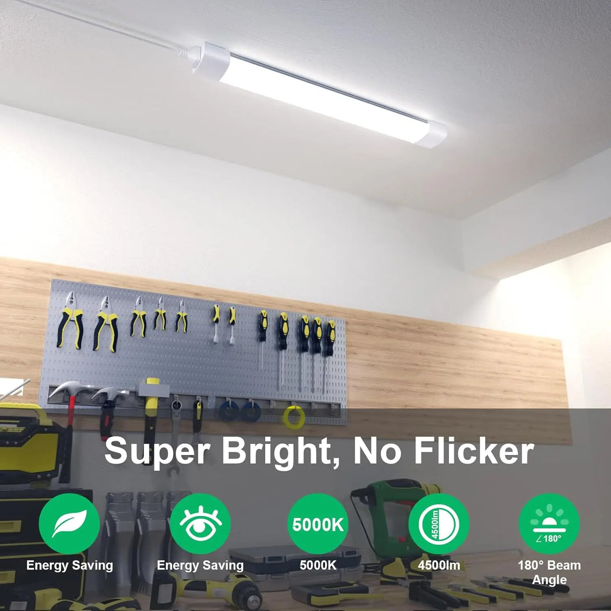 Plug In Ceiling Light 4Ft Linkable 36W 5000K Led Shop Lights For Workshop Garage, Plug In Light With No/Off Switch, 4500Lm Tube
