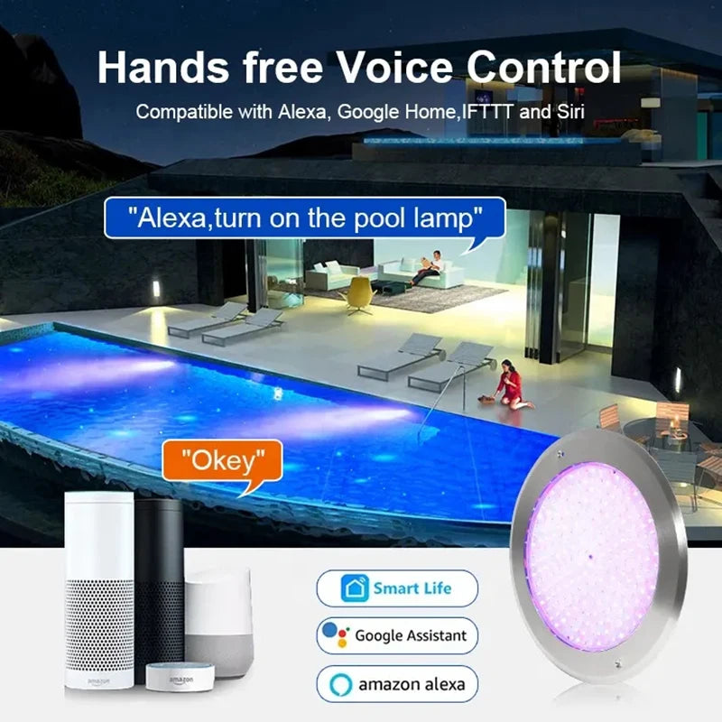 Smart App Wifi Tuya IP68 12V RGB Underwater Waterproof LED SPA Pond Lighting 18W 25W 35W Swimming Pool Lights
