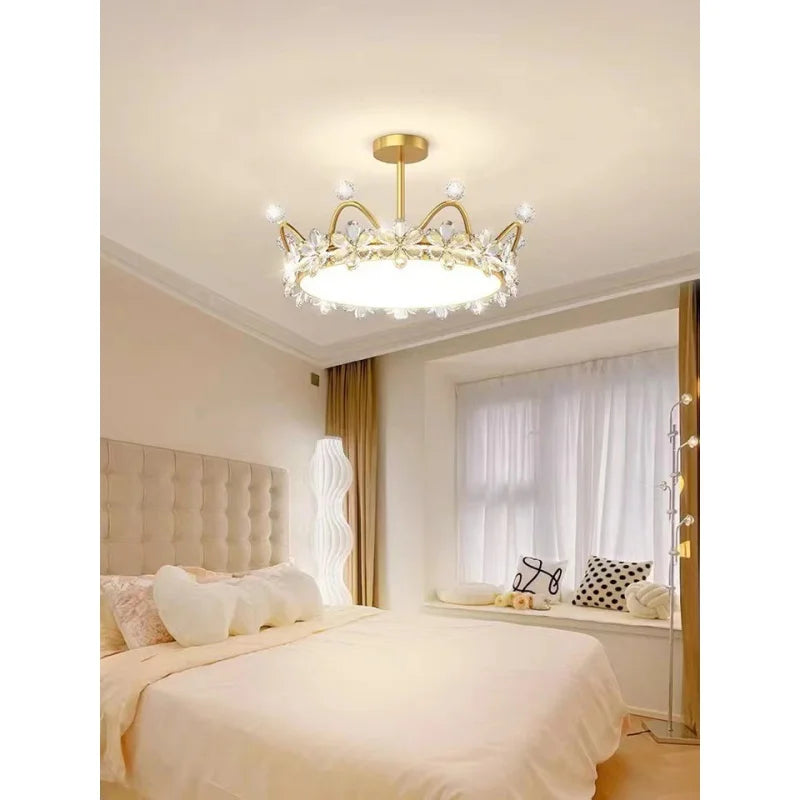 Crown Ceiling Lamp Star Light Children's Princess Room Crystal Flower Bedroom Light Light Luxury Lamp in the Living Room