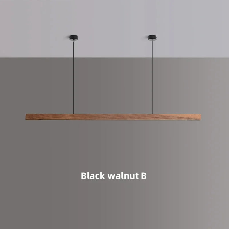 Nordic Wood Pendant Lights Modern Simple Walnut long Linear chandelier kitchen island office dining room bar hanging lamp LED