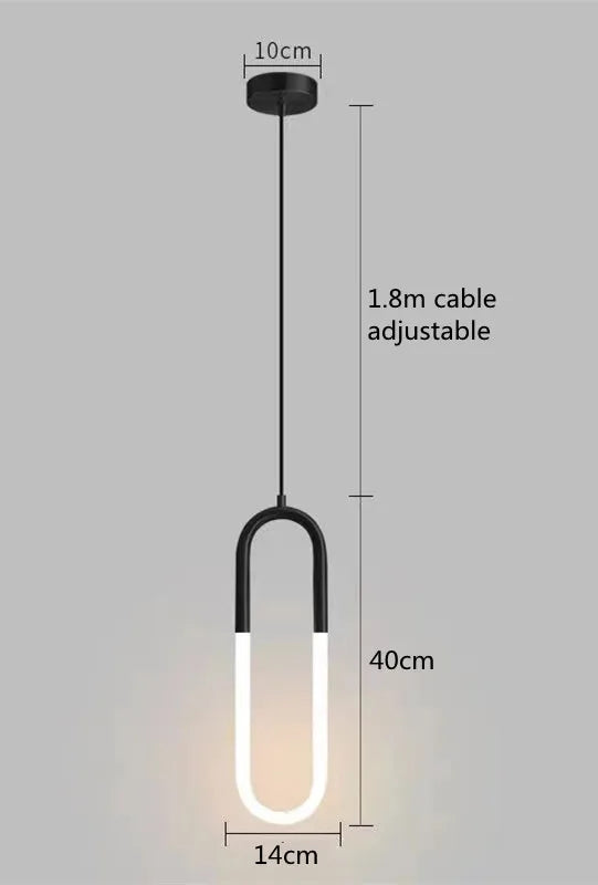Brass U-Shaped Tube LED Pendant Light - Modern Long-Line Bedside Hanging Lamp