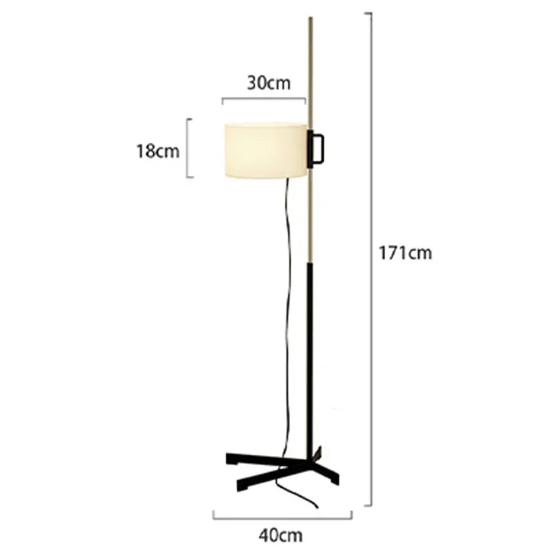 Spanish Designer Floor Lamp with E27 Light Bulb Metal Body Fabric Shade Height Adjustable