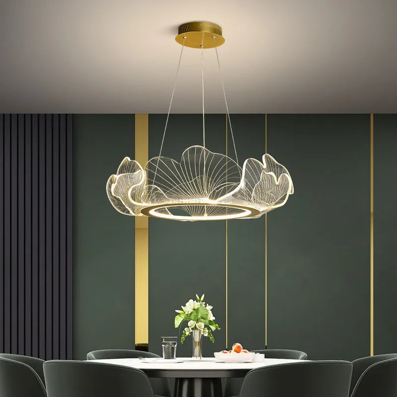 Postmodern Light Luxury Lotus Leaf Chandelier - Dimmable Nordic LED Ceiling Lamp