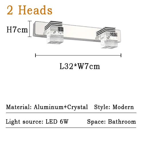 LED Wall Light Waterproof Crystal Wall Lamps Mirror Front Light Wall Mounted Bathroom Living Makeup LED Wall Fixtures Sconce