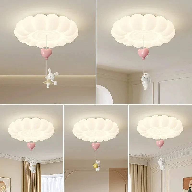 LED Bubble Cloud Rabbit Light Children's Room Ceiling Lights Cream Style Warm Baby Room Nursery Boy Girl Bedroom Ceiling Lamps