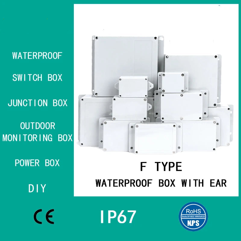 IP67 Waterproof Electronic Project Box with Mounting Ears - Outdoor Plastic Junction Enclosure & Instrument Housing Case