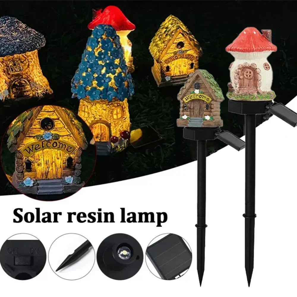 Creative Solar Resin Mushroom House Light - Waterproof Outdoor Garden Decor