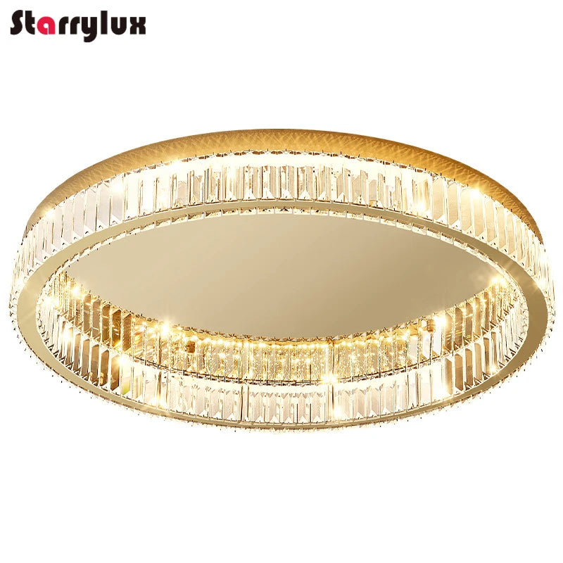 Modern Minimalist Round Ceiling Light Luxury Crystal Bedroom Lamp LED Flush Mount for Master Room