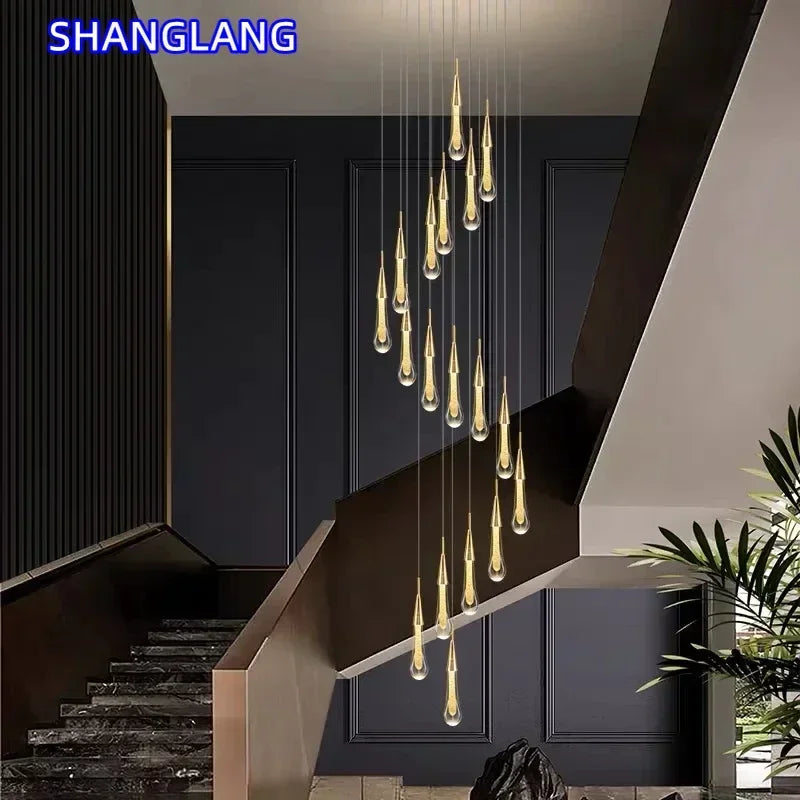 2025 New Modern LED Crystal Pendant Light Lustre Restaurant Bar Composite Staircase Light Living Room Home Decoration Lighting
