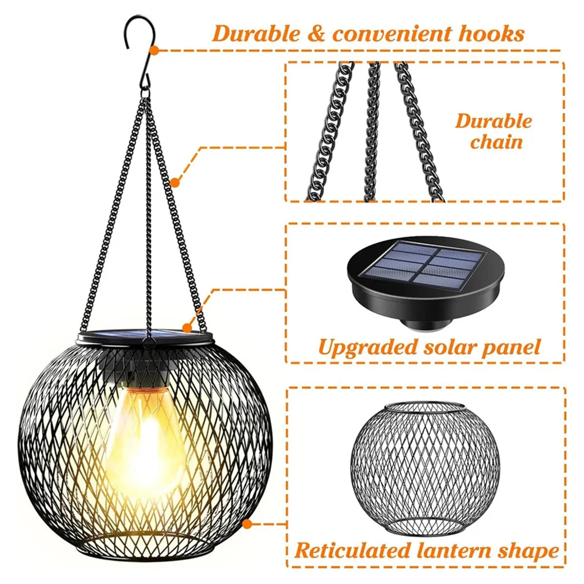 Solar LED Garden Lantern - Retro Iron Art Waterproof Outdoor Path Light