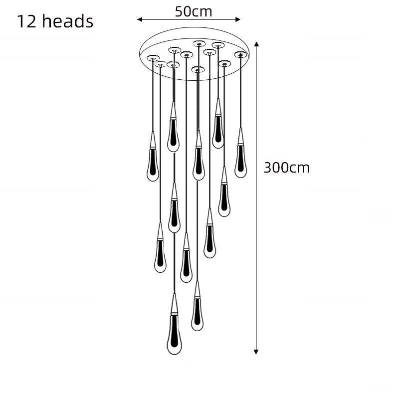 Modern Creative LED Lamp Pendant ForStair Lamp,Duplex Building Villa,Apartmenthigh Hanging Simple Crystal Gold Flowing Waterdrop