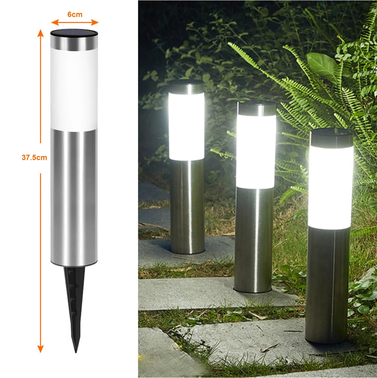 37.5*6cm Solar Garden Light Cylindrical Auto Lighting 6000k Exterior Lights Terraces Decoration Lantern Waterproof Outdoor