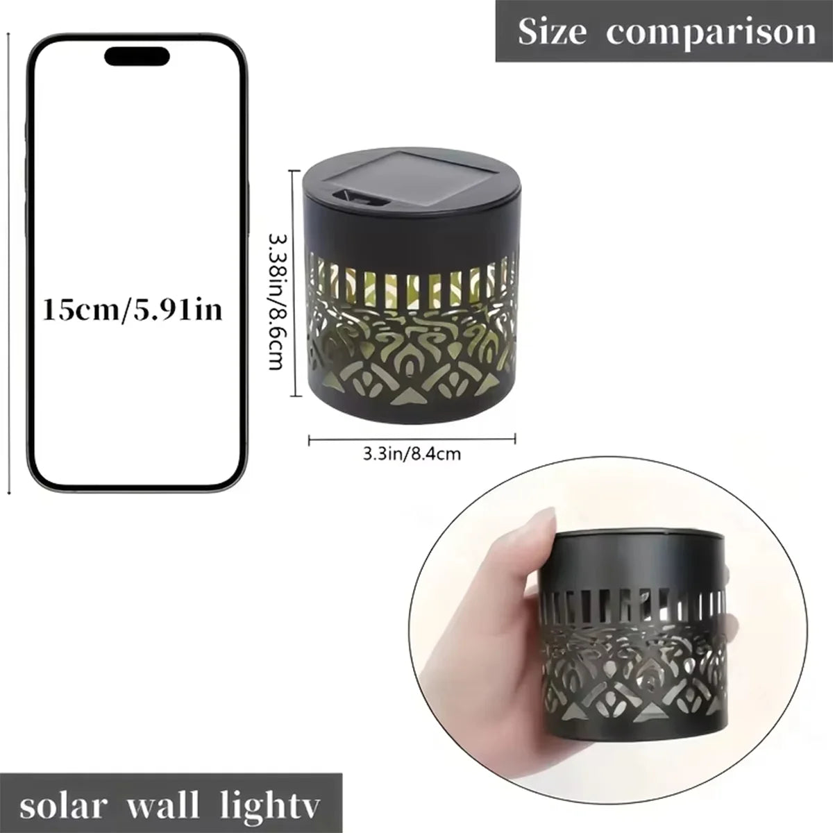 Solar Outdoor Wall & Fence Light - Decorative Metal Garden Lamp for Patio & Stairs