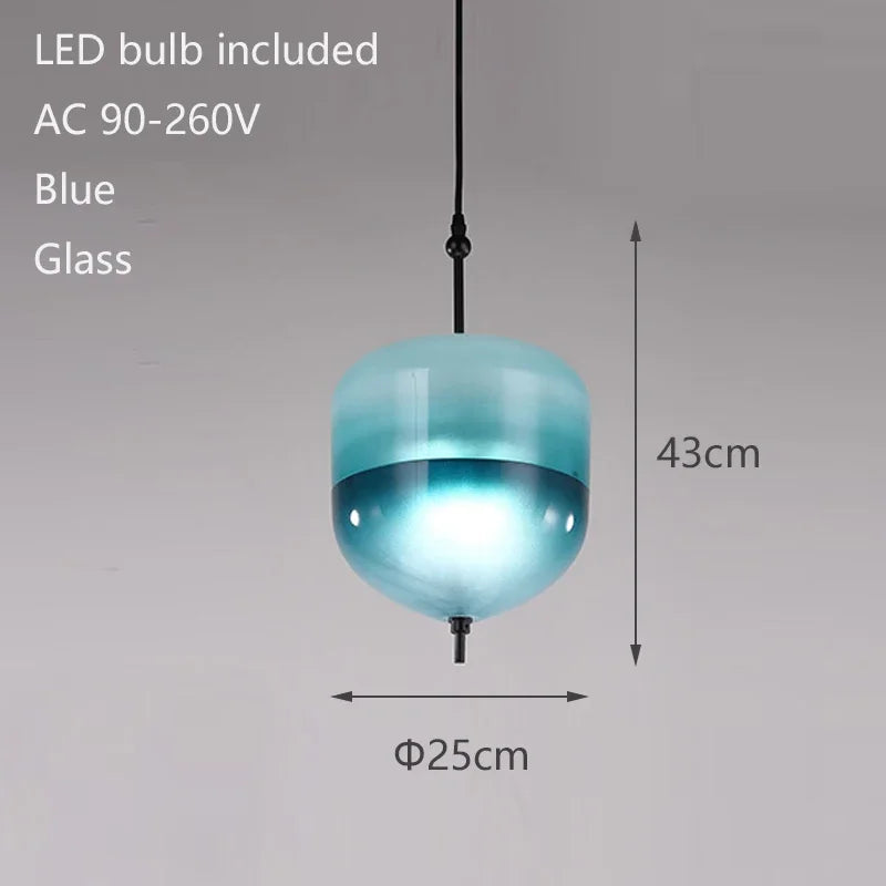 2026 Modern Simple Lake Blue Gradient Glass Pendant Lamp Designer Model Room Bedroom Restaurant Bar LED Chandelier Home Decor Li