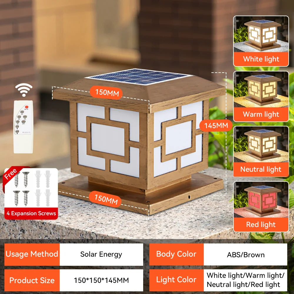 Outdoor LED Solar Column Light - Waterproof Dimmable Garden Pillar Lamp