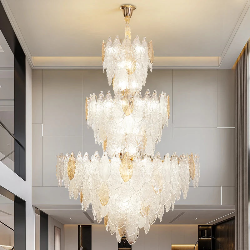 Villa Chandeliers Duplex Ceiling Living Room Lamps Creative Leaves Ginkgo Leaves Crystal Glass High-end Wholesale Pendant Lamps
