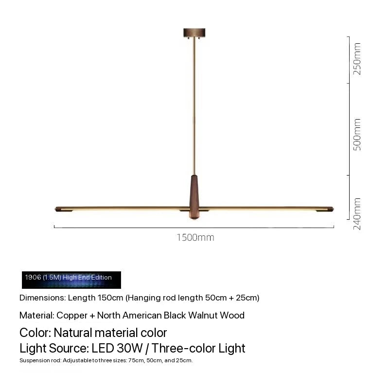 Nordic Designer Long Strip Restaurant Island Chandelier Simple Creative Office Study Lamp Light Luxury All-Copper Tea Room Lamp