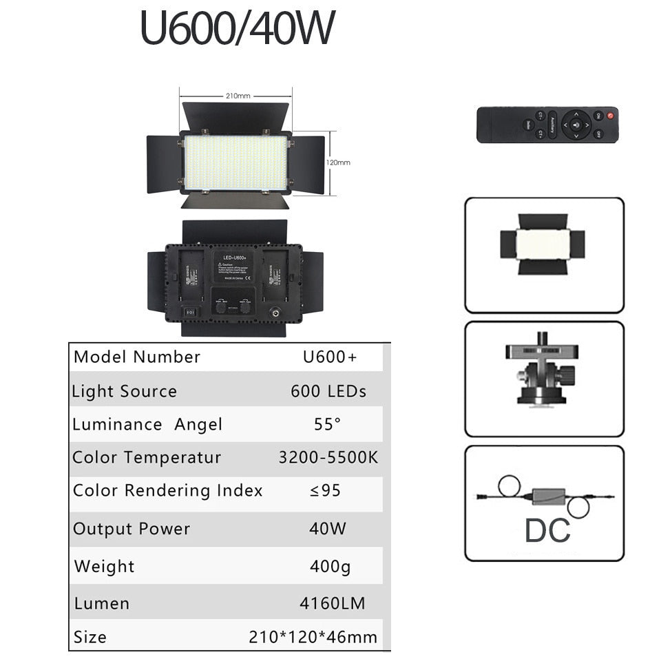 U800 LED Photo Studio Light For Tiktok Youbute Game Live Video Lighting 40W/50W Portable Video Recording Photography Panel Lamp