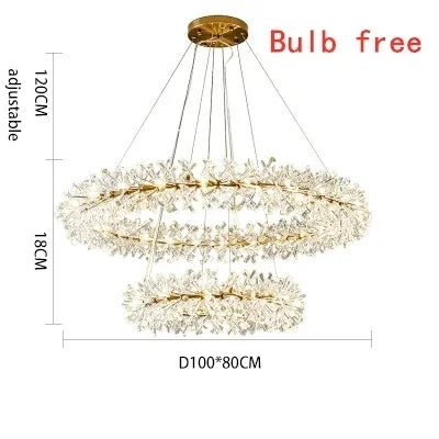 Modern Luxury Crystal LED Chandelier Lighting Nordic Firefly Ceiling Chandeliers For Living Flower Ring Pendant Lamp