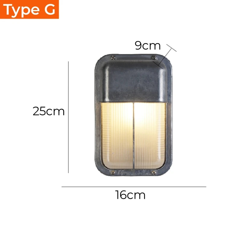 Outdoor Retro LED Wall Lamp E27 Industrial Vintage IP65 Waterproof Glass Ceiling Sconce Bathroom Garden Porch Wall Light Fixture