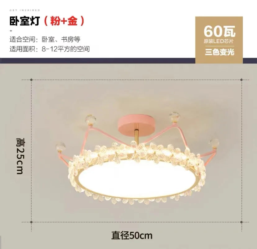 Crown Ceiling Lamp Star Light Children's Princess Room Crystal Flower Bedroom Light Light Luxury Lamp in the Living Room
