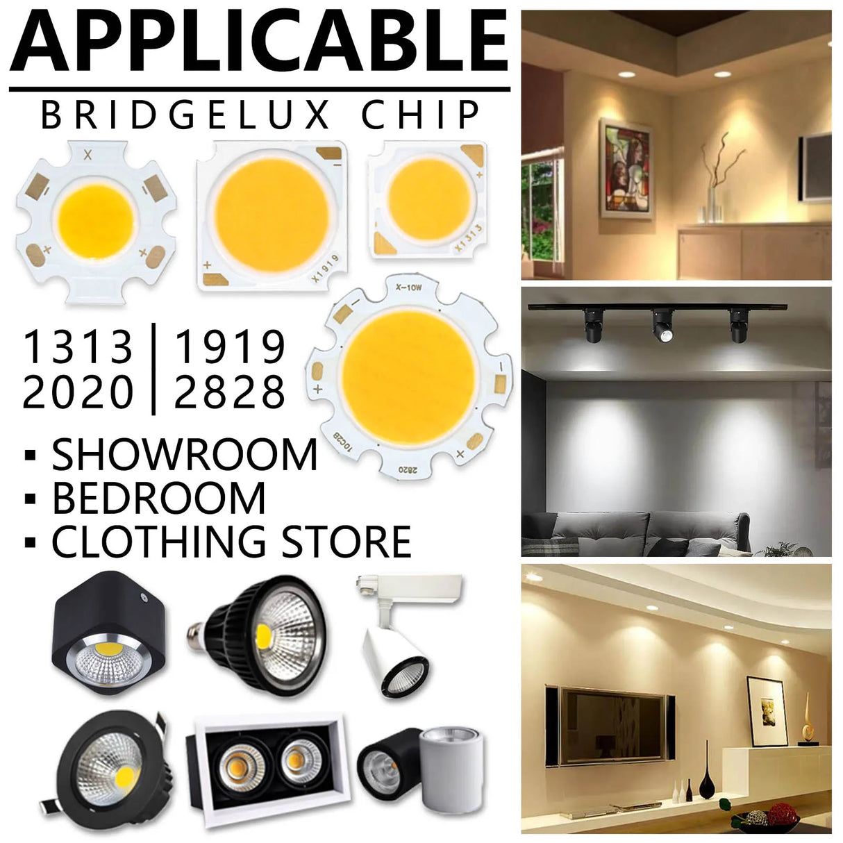 COB LED Chip 3W 5W 7W 10W 20W 30W 40W Light Emitting Diode LED Module Matrix 1313 2020 2828 1919 for Bulb Downlights