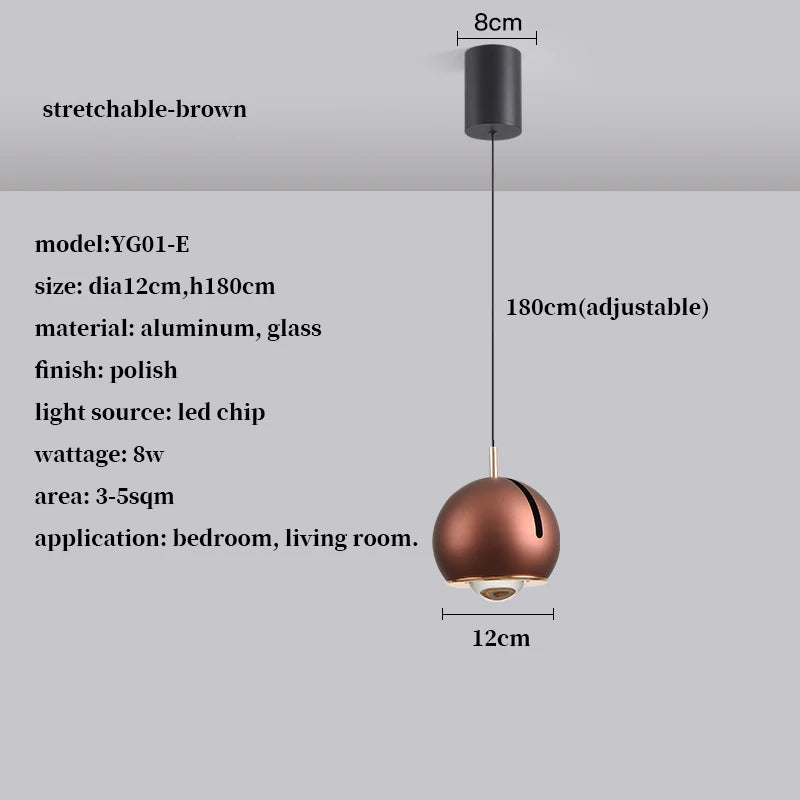 Modern Adjustable Angle LED Round Pendant Light - Stretchable Minimalist Chandelier Lamp for Bedroom Bedside, Dining & Home Decor