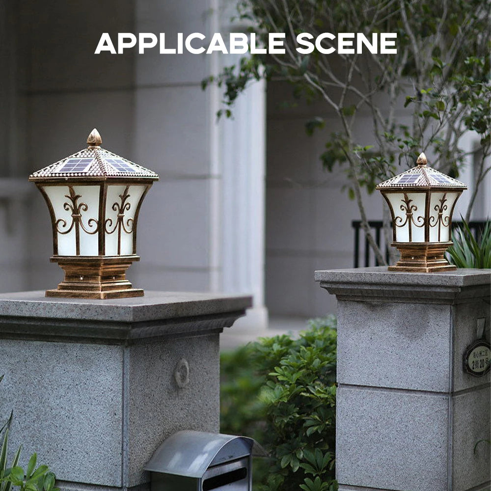 3-Color Adjustable Outdoor Solar Pillar Lamp - Waterproof Round Gate Light