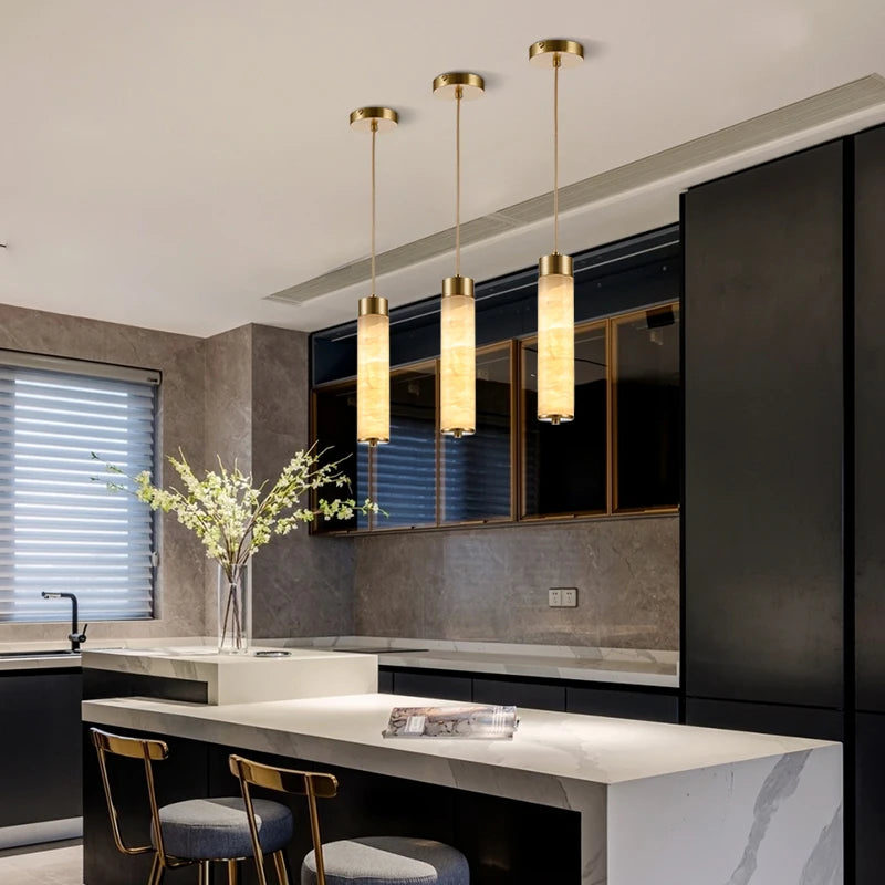Natural Marble & Brass LED Pendant Light - Luxury Nordic Bedside Hanglamp