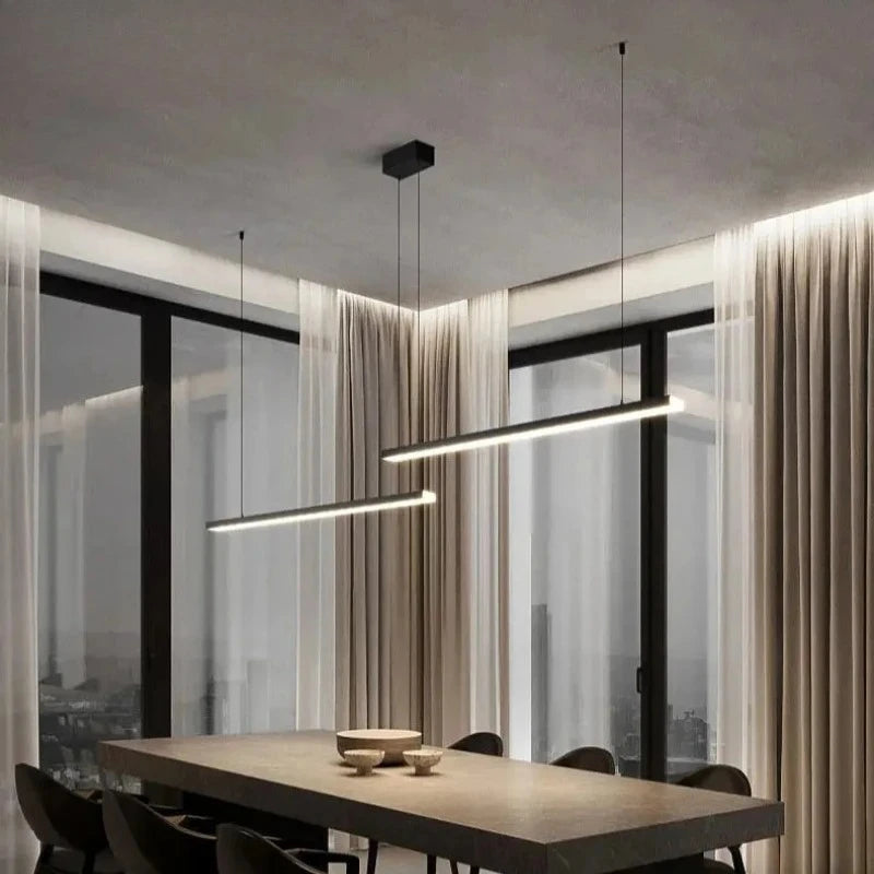 Modern Nordic Pendant Light Minimalist Long Black Hanging Lamp Home Decoration LED Chandeliers for Living Dining Room Office Bar