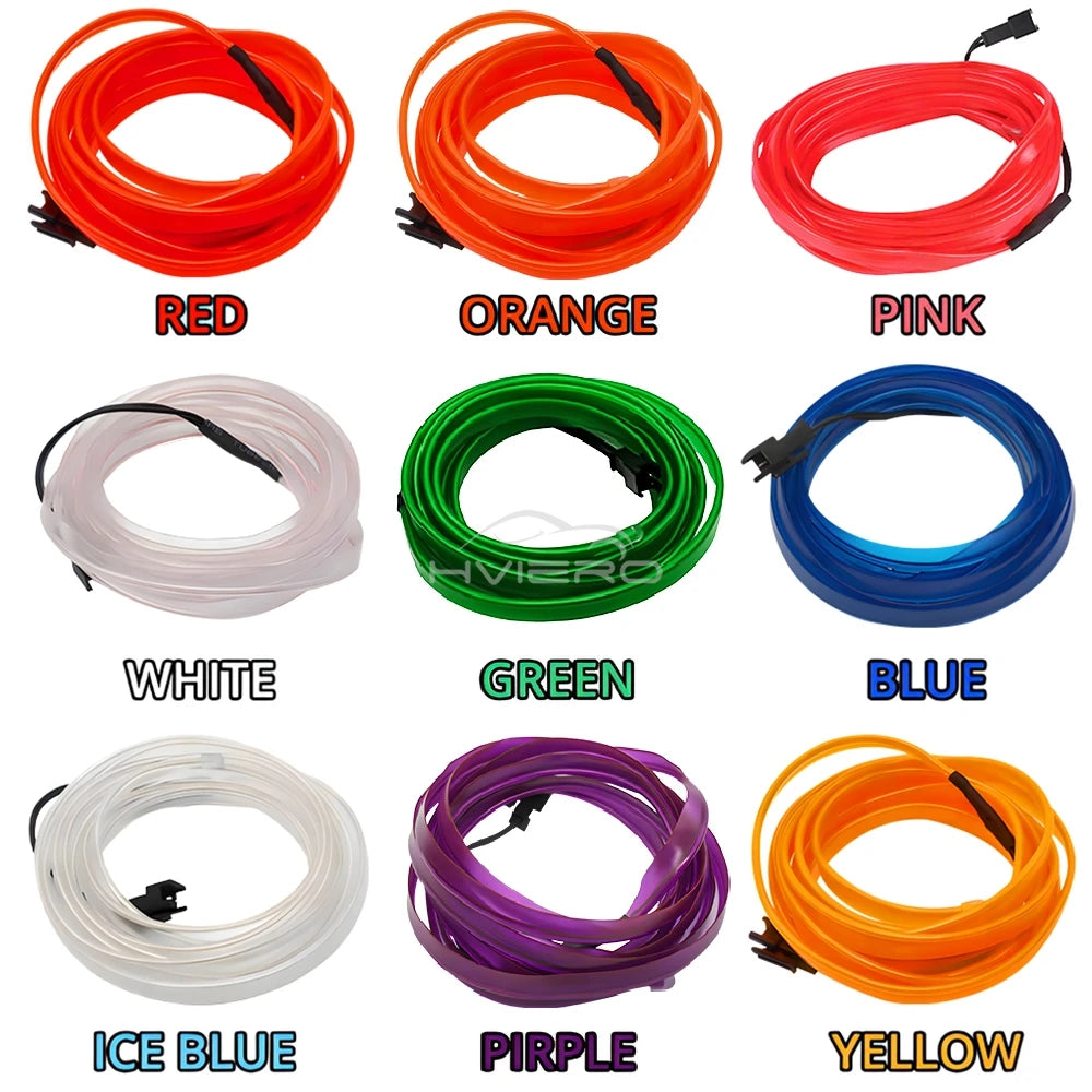 1M/2M/3M/5M Colour Car Interior Lighting LED Strip Auto Decoration Wire Rope Tube Line Flexible Neon Lights USB Drive Atmosphere
